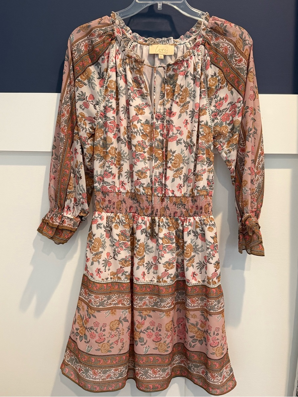 Love Euphoria by Anthropologie Pink Floral Smocked Waist Dress Size XS EUC!
